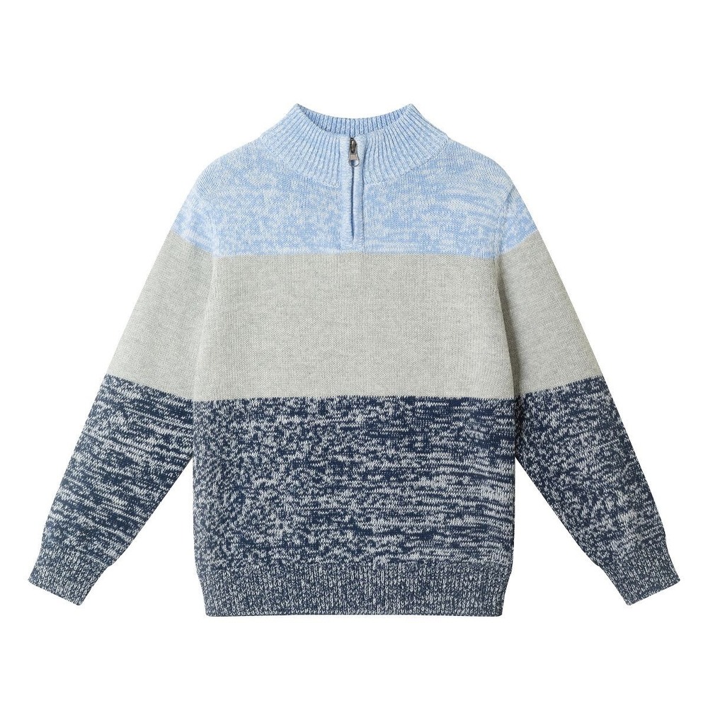 Andy & Evan Womens Colorblock Quarter Zip Pullover Sweater Blue Grey Knit